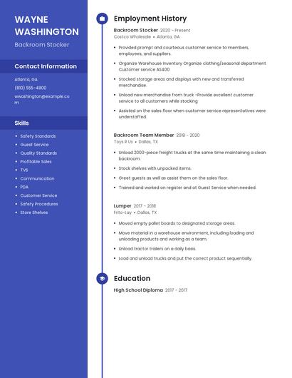 Backroom Stocker Resume