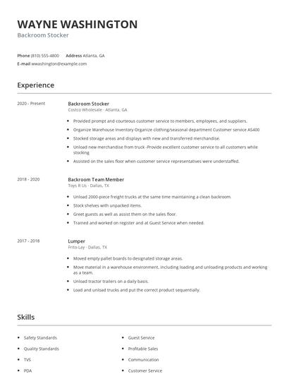 Backroom Stocker Resume
