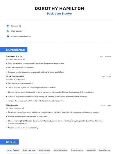 Backroom Stocker Resume