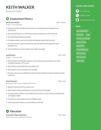 Backroom Stocker Resume