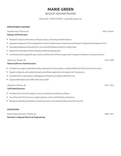 Backup Administrator Resume