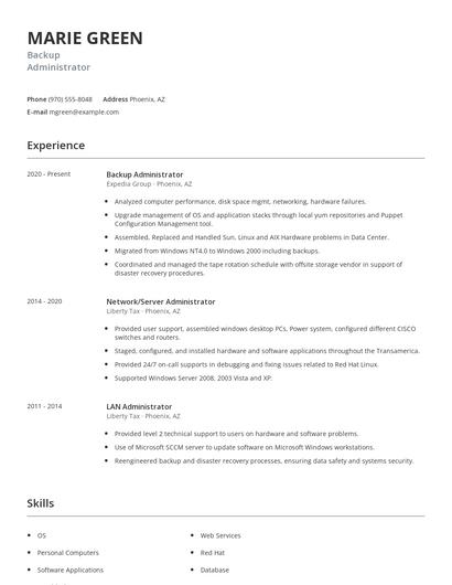 Backup Administrator Resume