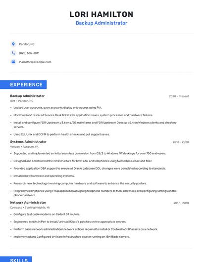 Backup Administrator Resume