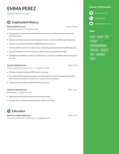 Backup Administrator Resume