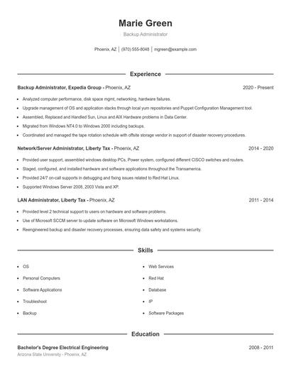 Backup Administrator Resume