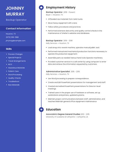 Backup Operator Resume