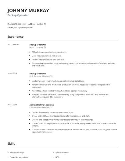 Backup Operator Resume