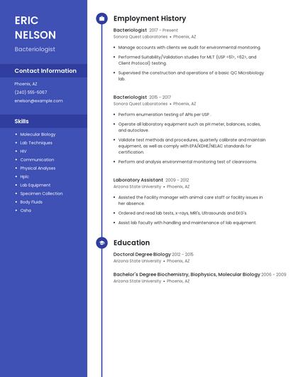 Bacteriologist Resume