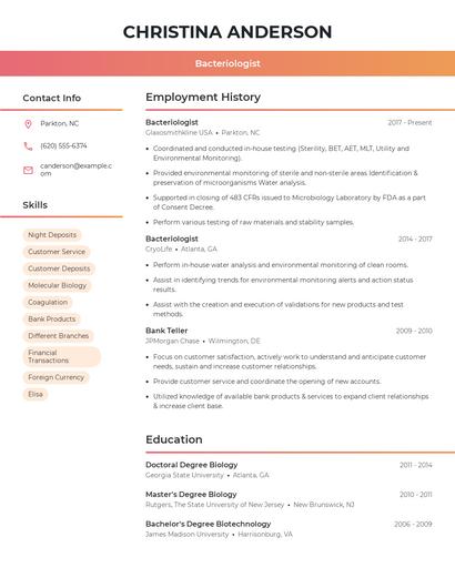 Bacteriologist Resume