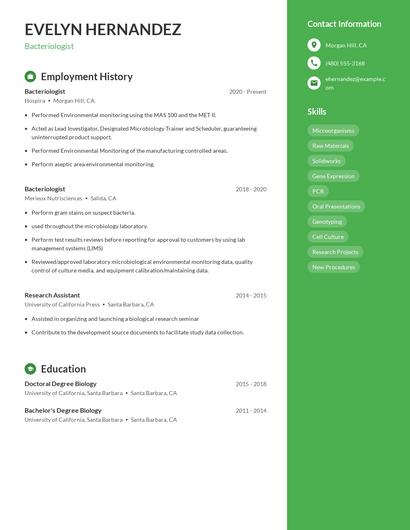 Bacteriologist Resume