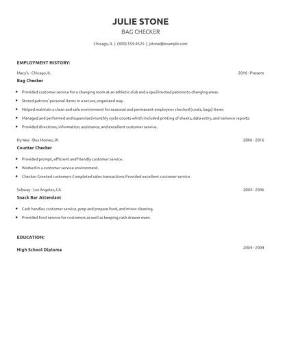 Bag Checker Resume