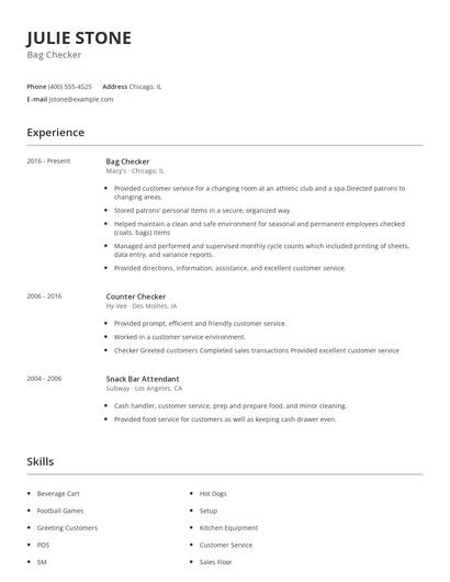 Bag Checker Resume