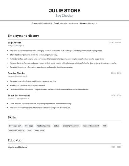 Bag Checker Resume