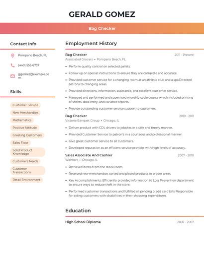 Bag Checker Resume