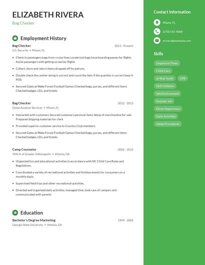Bag Checker Resume