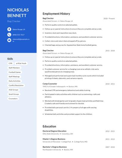 Bag Checker Resume
