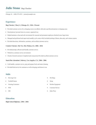 Bag Checker Resume