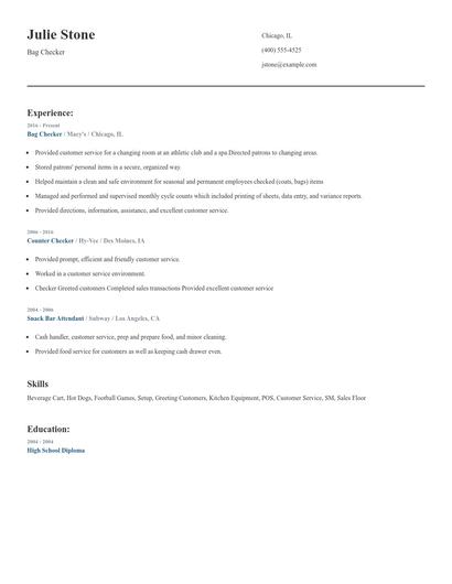 Bag Checker Resume