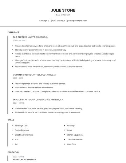 Bag Checker Resume