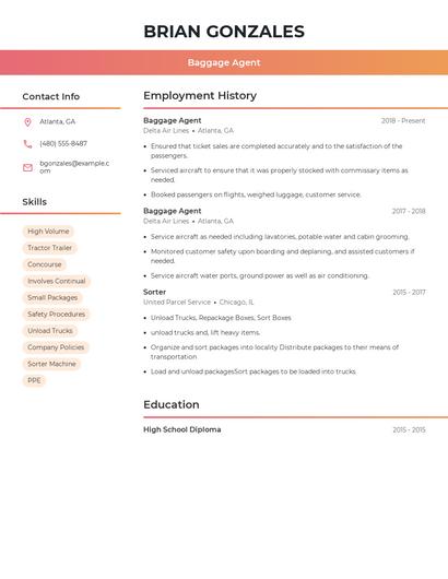 Baggage Agent Resume