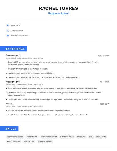 Baggage Agent Resume