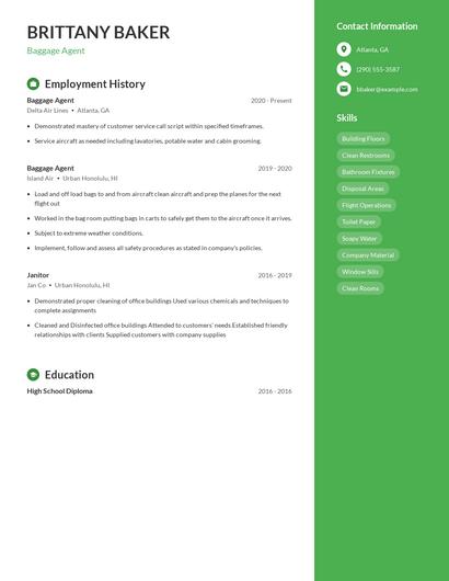 Baggage Agent Resume