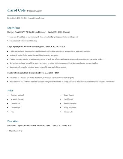 Baggage Agent Resume
