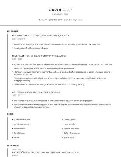 Baggage Agent Resume