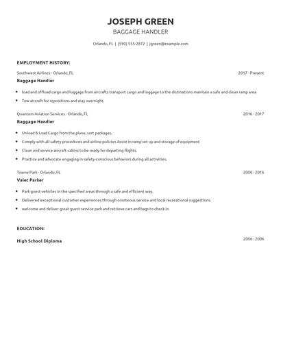 Baggage Handler Resume