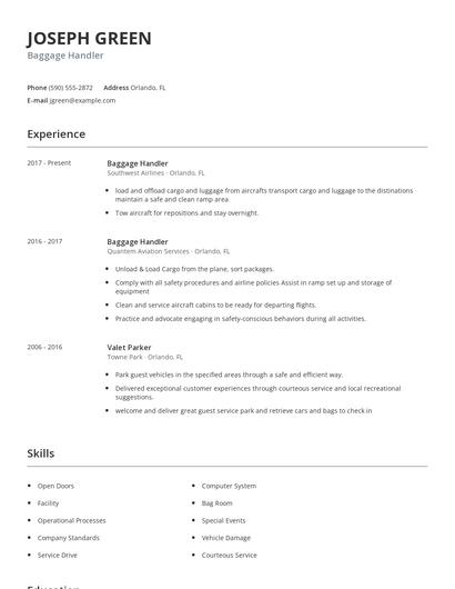 Baggage Handler Resume