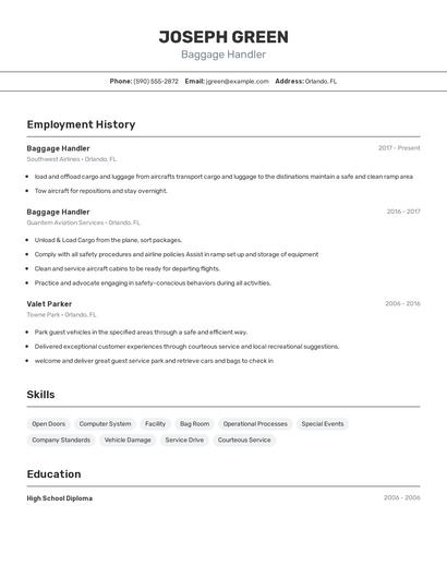 Baggage Handler Resume