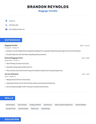 Baggage Handler Resume