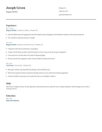 Baggage Handler Resume