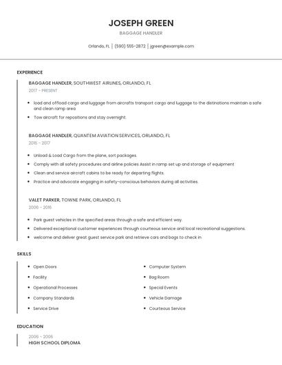 Baggage Handler Resume
