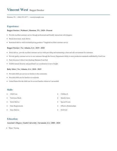 Bagger/Stocker Resume