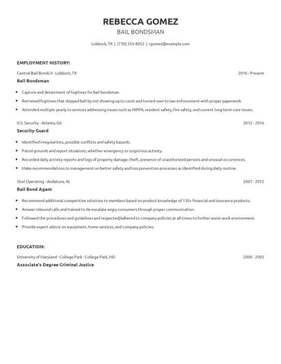 Bail Bondsman Resume