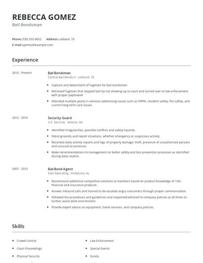 Bail Bondsman Resume