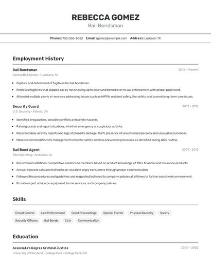 Bail Bondsman Resume