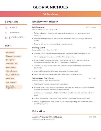 Bail Bondsman Resume