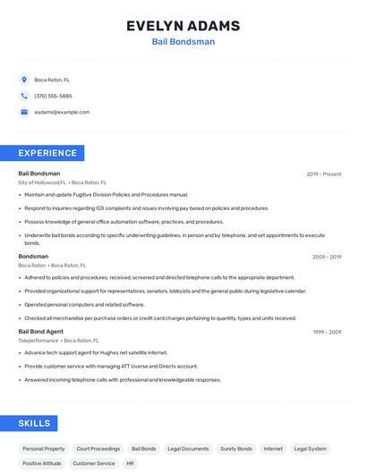 Bail Bondsman Resume