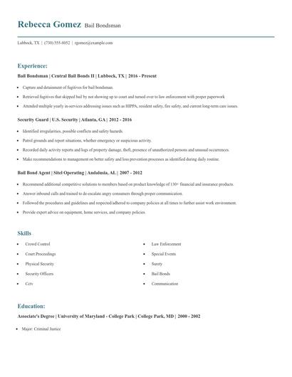 Bail Bondsman Resume