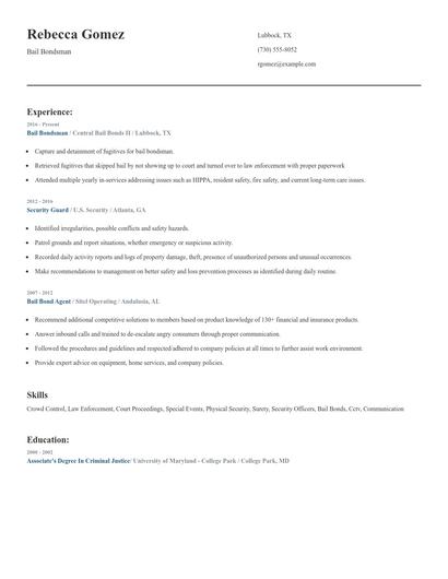 Bail Bondsman Resume