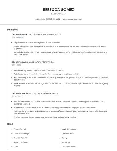 Bail Bondsman Resume