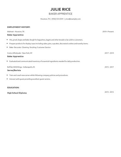 Baker Apprentice Resume