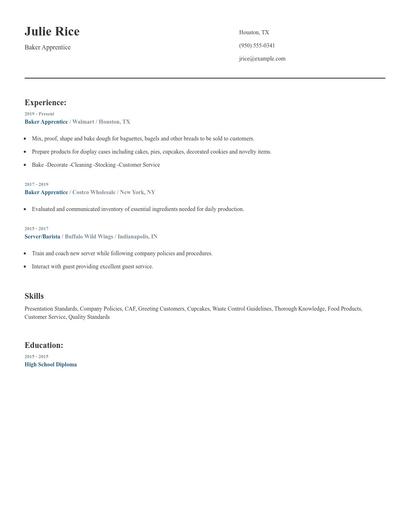 Baker Apprentice Resume