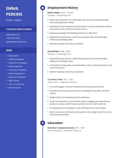 Baker Helper Resume