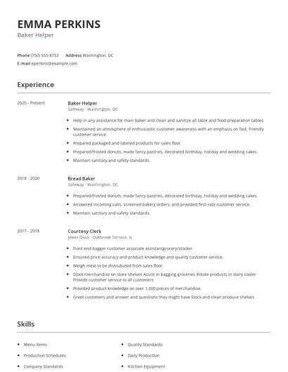 Baker Helper Resume