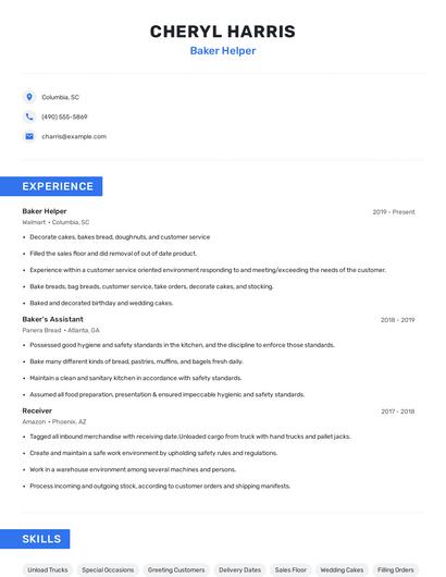 Baker Helper Resume
