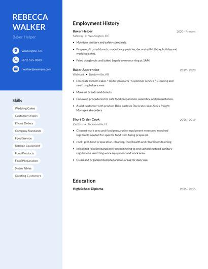 Baker Helper Resume