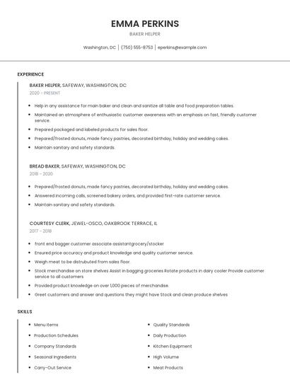 Baker Helper Resume